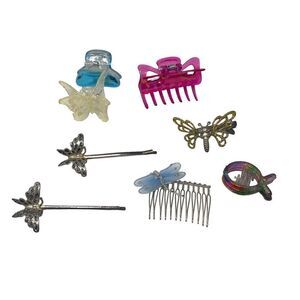 Vtg Lot Hair Claw Clips Comb Silver Metal Butterfly Fish Dragonfly Glitter 90’s